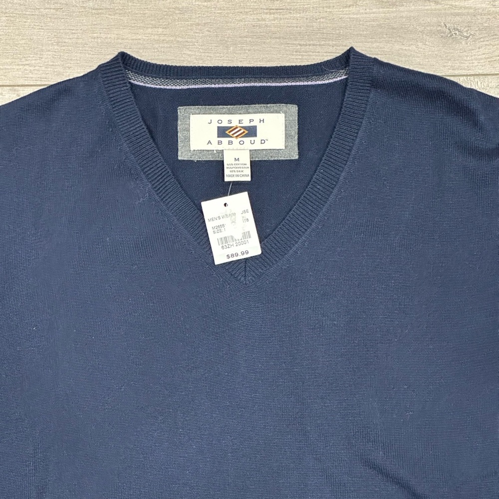 Men's Joseph Abboud Medium V-Neck Sweater Navy Blue Soft Long Sleeve Cotton Silk - Picture 6 of 7